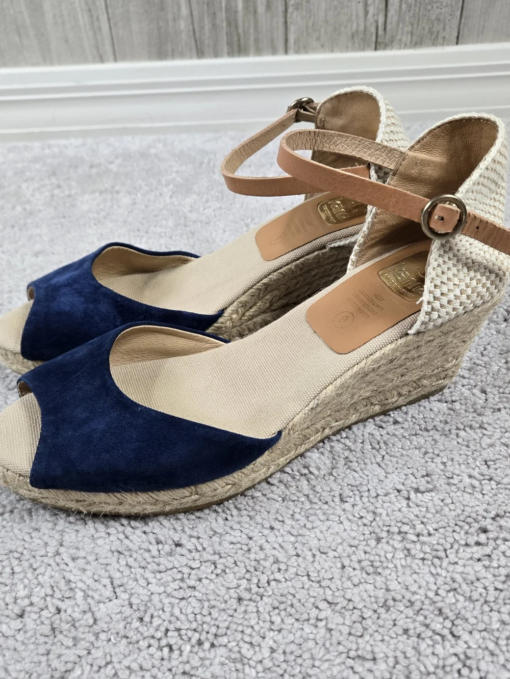 Kanna Navy Suede Jute Espadrille Wedge Heeled Sandals Size 9 Summer Nautical